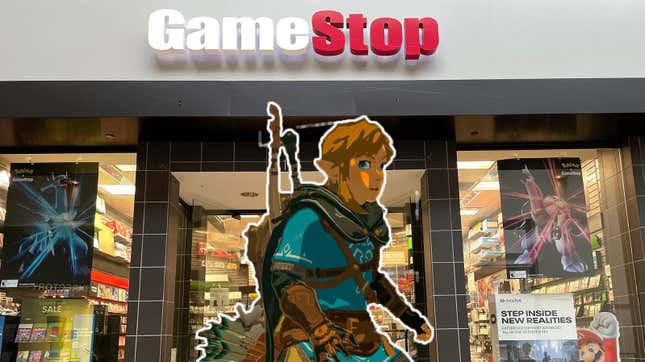 Link gets caught in front of a GameStop store.