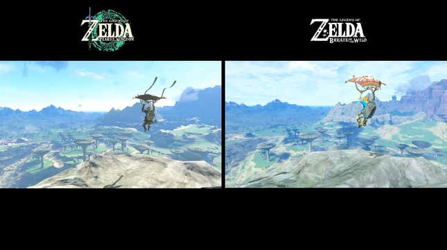 A screenshot compares graphical details in Tears of the Kingdom and Breath of the Wild.