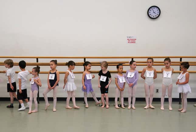Children line up as they wait to audition as part of over one hundred 6 year olds that try out for spots in the world-renowned School of American Ballet, 2019. 