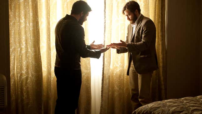 Adam Bell and Anthony Claire, two men who aren't related, and yet appear to be identical to one another, meeting for the first time.