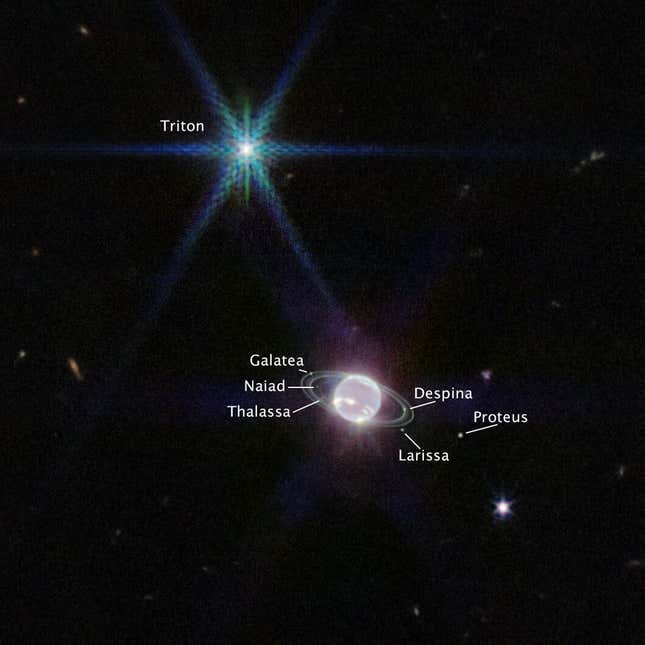 Imagen para el artículo titulado El telescopio Webb hace la mejor foto de Neptuno desde 1989