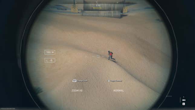 A player spots another player running across sand dunes in Call of Duty DMZ.