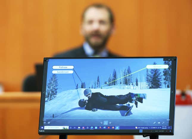 A photo of a simulation of the crash presented at trial.