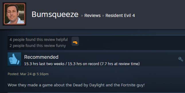 Image for article titled Resident Evil 4 Remake As Told By Steam Reviews