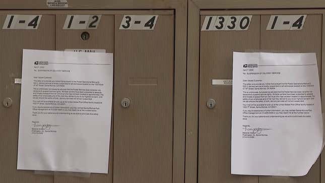 Image for article titled Repeat Assaults On The USPS In Santa Monica Stop Mail Delivery For A Whole Neighborhood