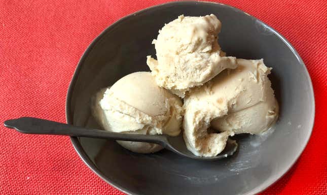 Three scoops of No-Churn Tahini Ice Cream in bowl