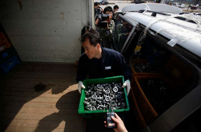 A South Korean worker with products made in the KIC.