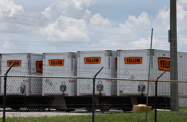 Yellow Corp. box trailers sit at a terminal on June 28, 2023 in Medley, Florida