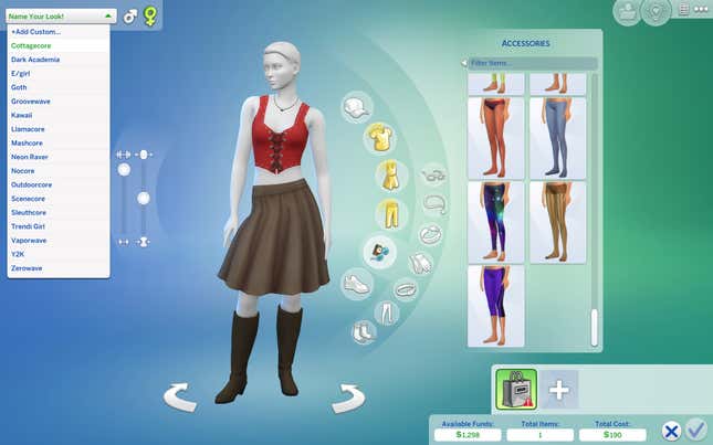 Um manequim vestindo uma saia vermelha e marrom nos Sims