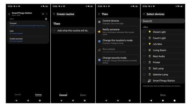 Screenshots of the SmartThings app