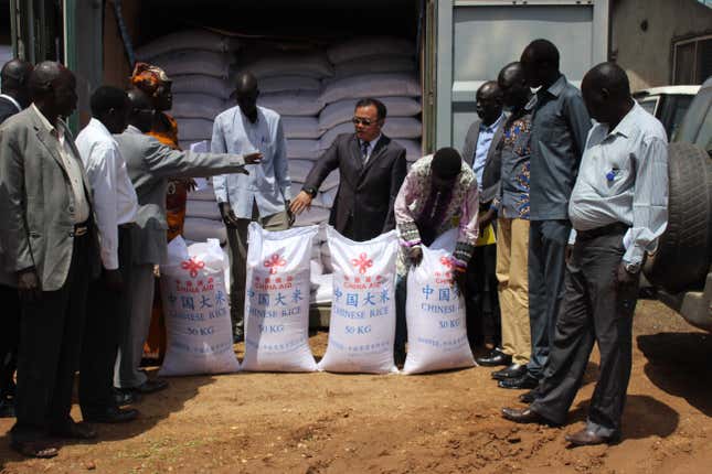 A rice donation ceremony in Juba.