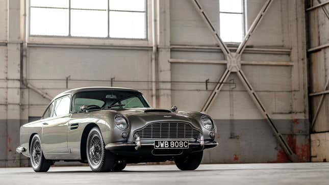 A photo of the front end of the 1960s Aston Martin DB5.