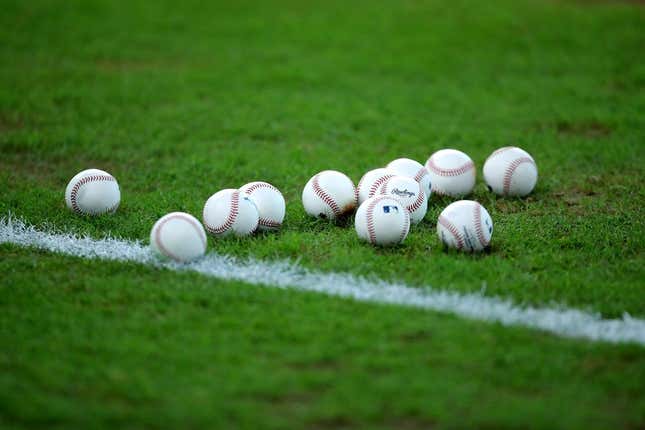 Sep 5, 2022; Houston, Texas, USA; A set of baseballs rest on the infield grass prior to the game between the Houston Astros and the Texas Rangers at Minute Maid Park.
