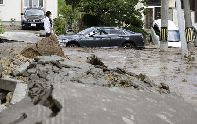 A man is seen at an area damaged by an earthquake in Sapporo in Japan’s northern island of Hokkaido.