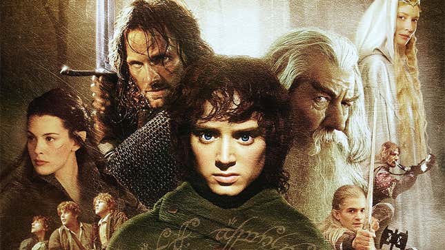 A promotional poster for the original Lord Of The Rings film, with Elijah Wood front and center.