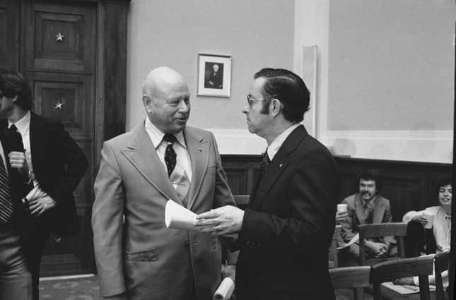 Harlon Carter and former NRA board member Neal Knox attend gun control hearings in 1978.