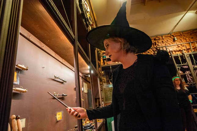 Witches and Warlocks shop at Wynott’s Wands on October 31, 2019 in Salem, Massachusetts.