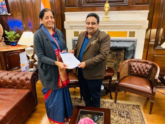 Khandelwal with finance minister Nirmala Sitharaman.