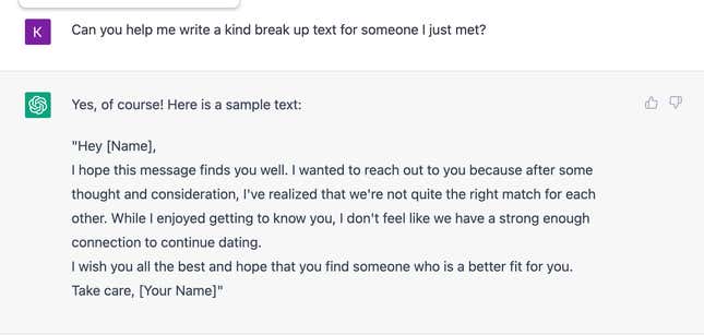 Image for article titled You Can Now Use AI to Break Up With Someone. I Tried It!