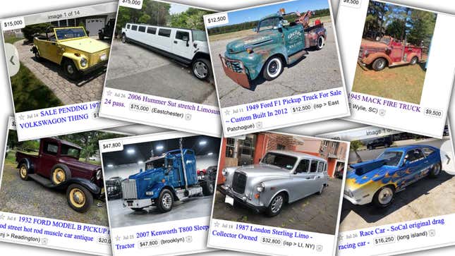 Eight different screenshots of Craigslist car listings. 