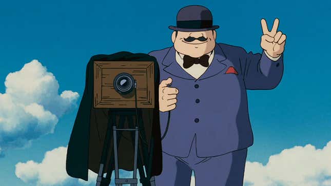 A screenshot of a cameraman from the ending of the Studio Ghibli film Porco Rosso