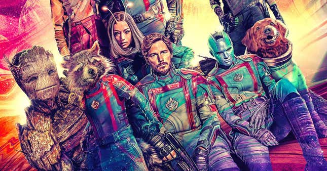 IMAX poster for Guardians of the Galaxy Vol. 3 showing most of the main cast.
