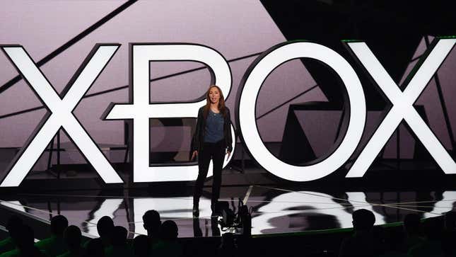 343 Industries head Bonnie Ross presents on stage at E3 2015. 