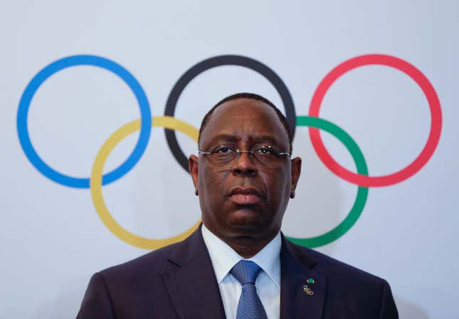Senegal's President Macky Sall poses after signing the contract for the 2022 Youth Olympic Games, to be hosted in Senegal, at the 133rd IOC session in Buenos Aires, Argentina October 8, 2018.