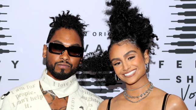 Miguel, left and Nazanin Mandi attend Rihanna’s Savage X Fenty Show Vol. 2 presented by Amazon Prime Video in Los Angeles, California on October 2, 2020.