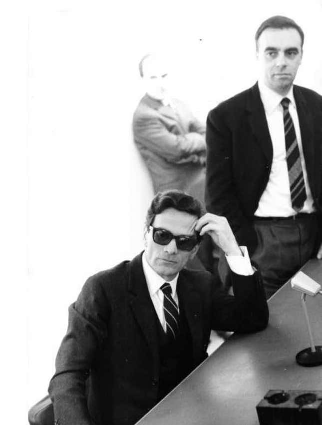 Pier Paolo Pasolini during a meeting with Olivetti’s worker in the company’s cultural center.