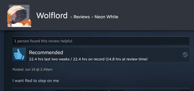 Image for article titled Neon White’s Steam Reviews Are Horny As Hell