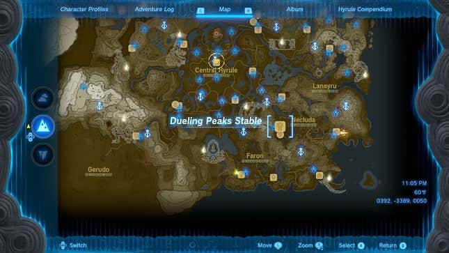 A map shows the location of Dueling Peaks Stable.