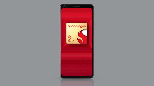 A photo render of the new Snapdragon chip on an undescriptive smartphone