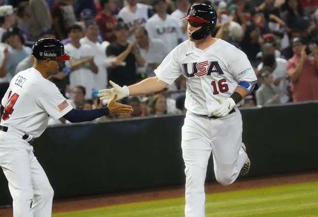 Mar 12, 2023; Phoenix, Arizona, USA; USA   s Will Smith (16) rounds the bases after his solo home run against Mexico during the World Baseball Classic at Chase Field.

Baseball World Baseball Classic Day 2