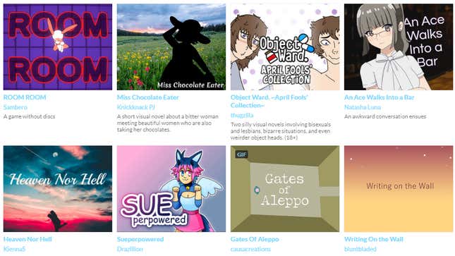 A showcase of games from the queer games bundle.