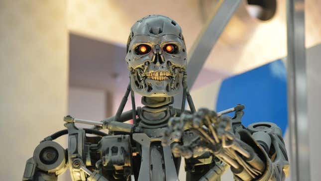 A model of a robot from the movie The Terminator