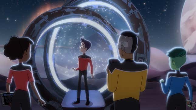 Bild für Artikel mit dem Titel Star Trek: Strange New Worlds‘ Lower Decks Crossover ist mehr als ein Gag