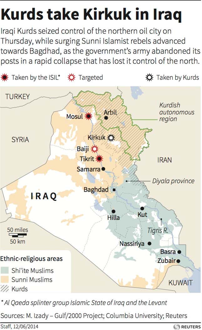The situation in Iraq as of June 12, 2014.