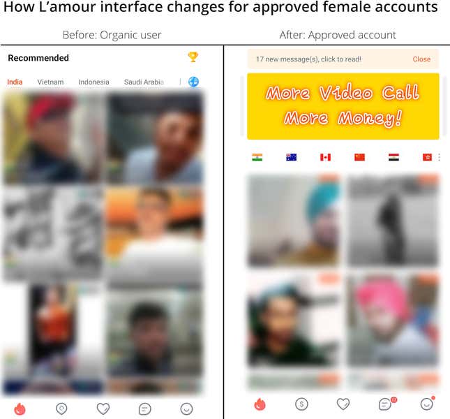 A woman’s profile on L’amour after approval (Source: QZ usage of L’amour)