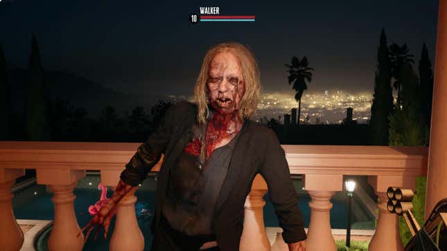 A zombie stands in front of the L.A. skyline.