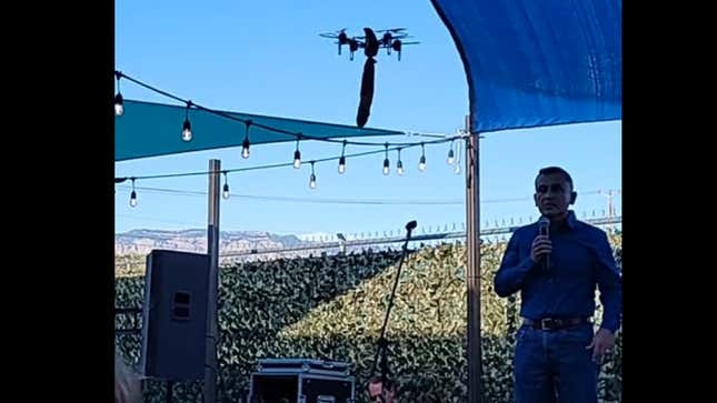 Image for article titled Dildo Drone Interrupts ‘Tough on Crime’ New Mexico Sheriff’s Speech, Chaos Ensues