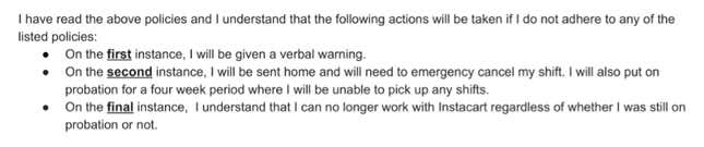 The penalties for breaking Instacart’s worker policies.