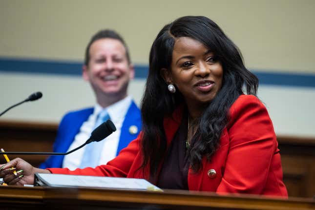 UNITED STATES - MAY 16: Reps. Jasmine Crockett, D-Texas, and Jared Moskowitz, D-Fla., attend the House Oversight and Accountability Committee hearing titled “Overdue Oversight of the Capital City: Part II,” in Rayburn Building on Tuesday, May 16, 2023. 