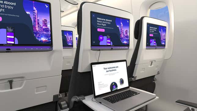 The Panasonic Avionics Astrova IFE system installed in economy class seats.