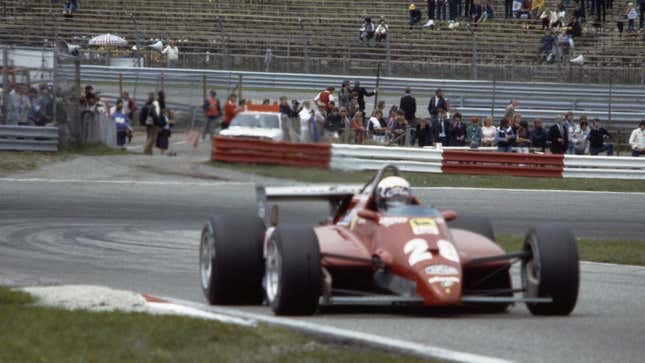 A photo of a Ferrari 126 C2 racing in the Netherlands. 