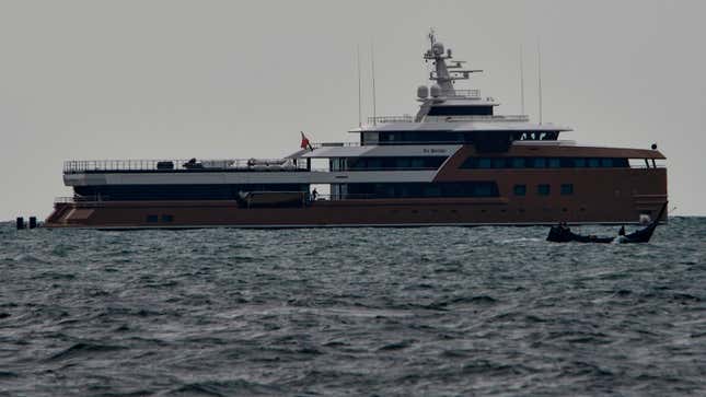 A photo of the La Datcha superyacht at sea. 