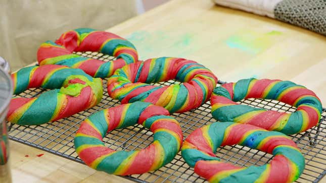 Rainbow bagels on The Great British Baking Show