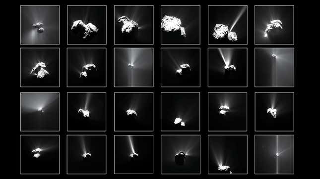 Outbursts from the comet, imaged by the Rosetta spacecraft between July and September 2015.