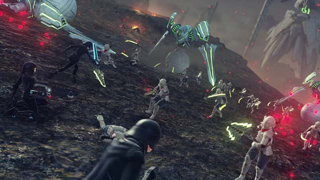 Xenoblade 3 characters fight a huge battle.