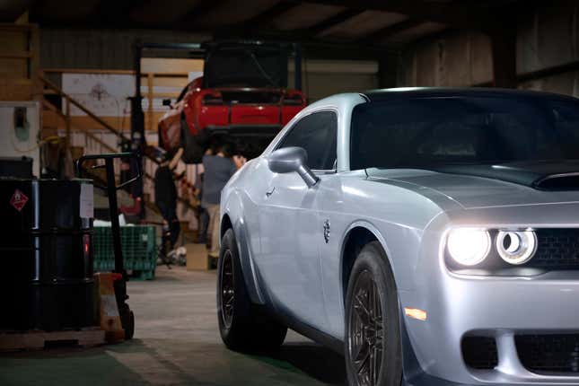 A silver 2023 Dodge Challenger SRT Demon 170.